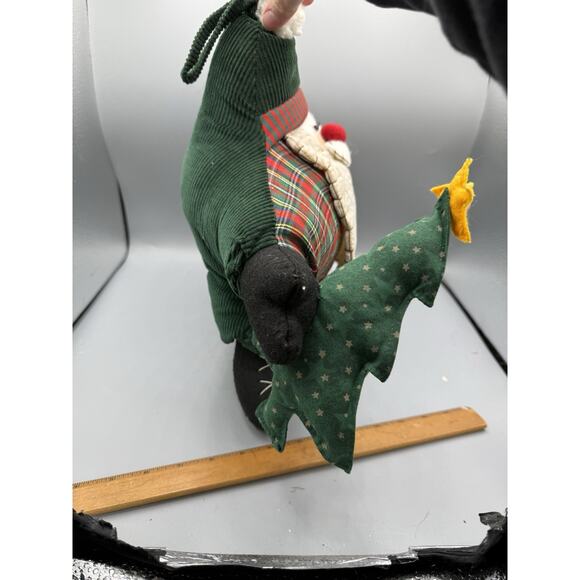 Primitive Santa Pillow Green Corduroy Folk Art Christmas Decor Star Shaped - Picture 2 of 5